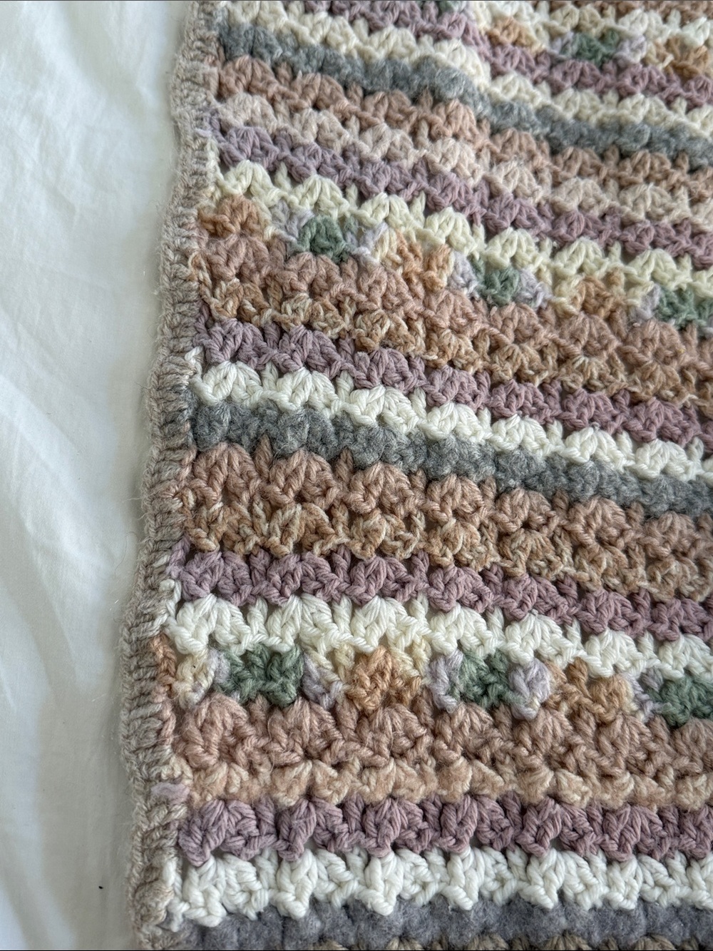 Vintage Hand crocheted soft Throw Blanket - Cream, Pink & Brown